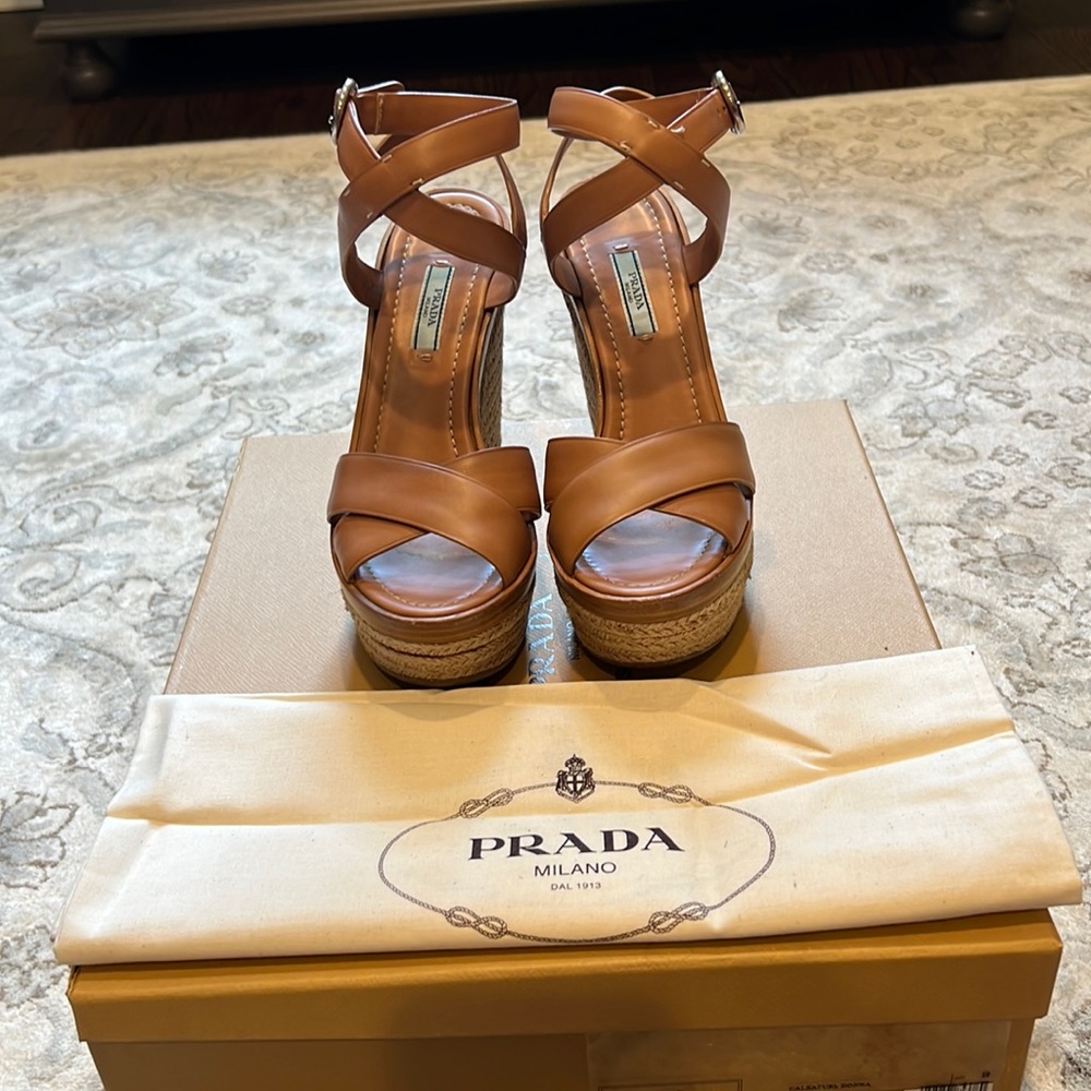 Prada Calzaturl Donna Natural Wedge Sandals